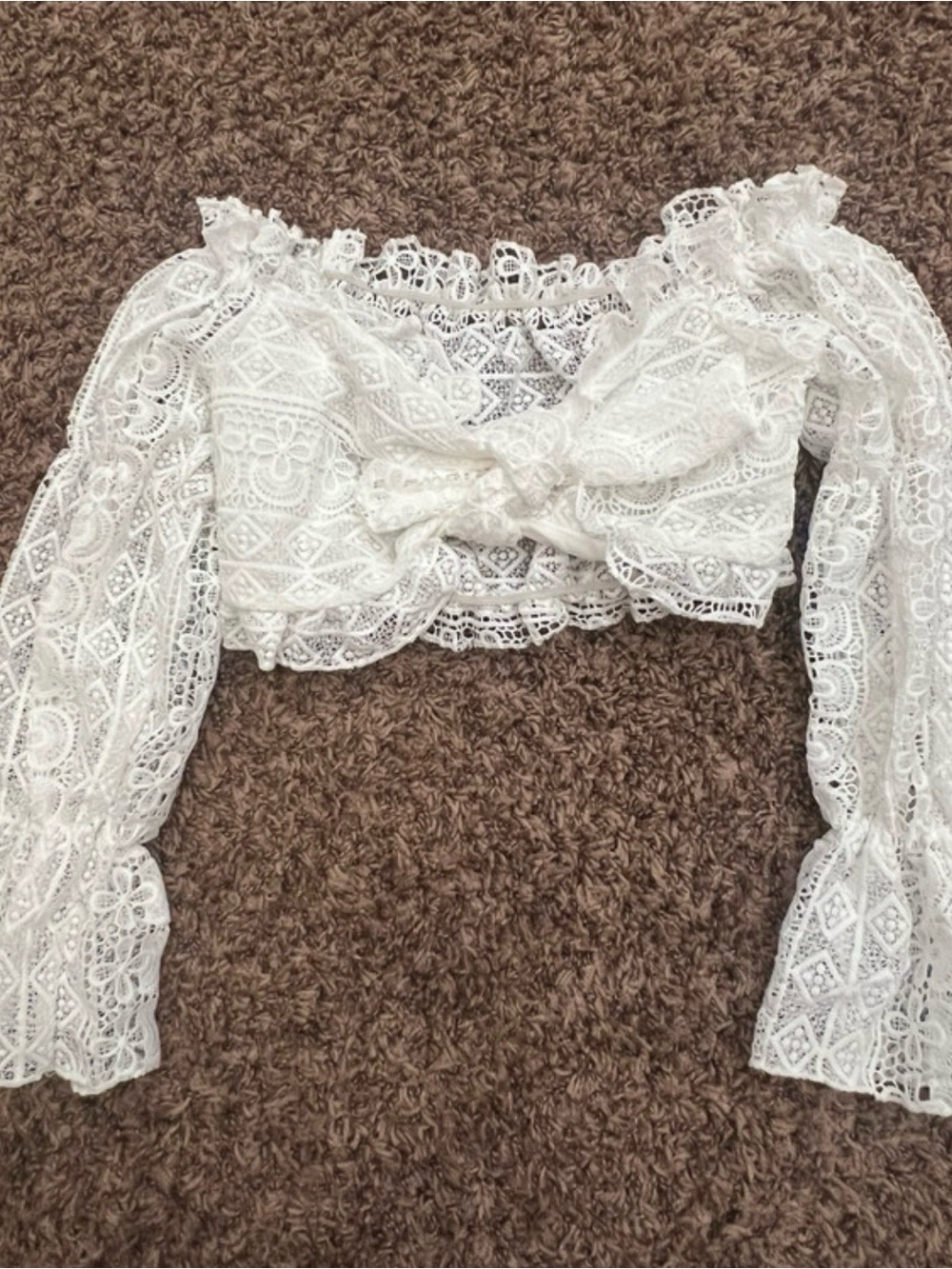 SHEIN White Lace Tie-Front Cropped Blouse